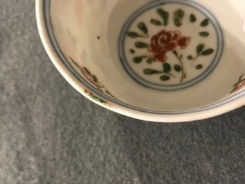 Nine Chinese famille verte cups and saucers, Kangxi