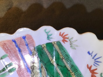 A pair of lobed Chinese famille verte Kakiemon-style 'tiger' plates, Kangxi