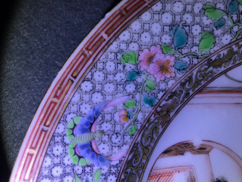 Two fine Chinese famille rose plates and a teapot and cover, Yongzheng/Qianlong