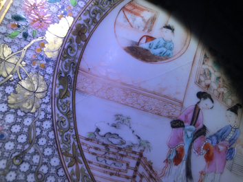 Two fine Chinese famille rose plates and a teapot and cover, Yongzheng/Qianlong