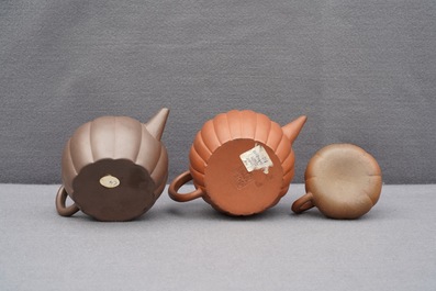 Six Chinese Yixing stoneware teapots and covers, 19th C.