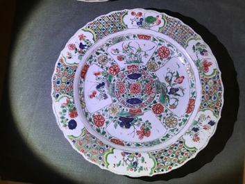 Three Chinese famille verte dishes with floral designs, Kangxi