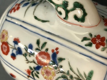 A large Chinese famille verte melon-shaped teapot and cover, Kangxi
