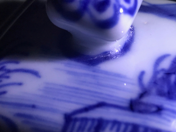 A Chinese blue and white square teapot with nymphs and fish, Kangxi/Qianlong