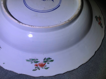 Three Chinese famille verte dishes with floral designs, Kangxi