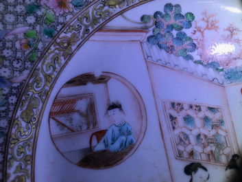 Two fine Chinese famille rose plates and a teapot and cover, Yongzheng/Qianlong