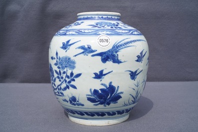 A Chinese blue and white vase with birds among flowers, Wanli