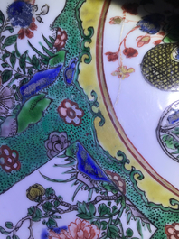 Three Chinese famille verte dishes with floral designs, Kangxi