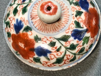 A large Chinese famille verte melon-shaped teapot and cover, Kangxi