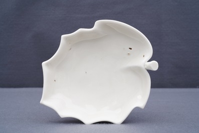A Chinese Dehua blanc de Chine leaf-shaped brush washer, Kangxi