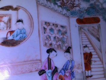 Two fine Chinese famille rose plates and a teapot and cover, Yongzheng/Qianlong