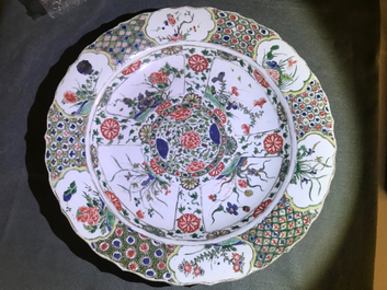 Three Chinese famille verte dishes with floral designs, Kangxi