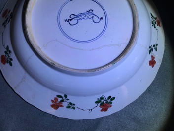 Three Chinese famille verte dishes with floral designs, Kangxi