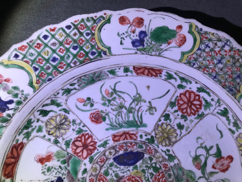 Three Chinese famille verte dishes with floral designs, Kangxi