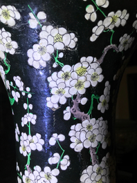 Two tall Chinese famille noire yenyen vases, Chenghua and Kangxi mark, 19/20th C.