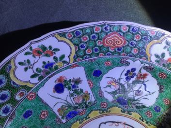 Three Chinese famille verte dishes with floral designs, Kangxi