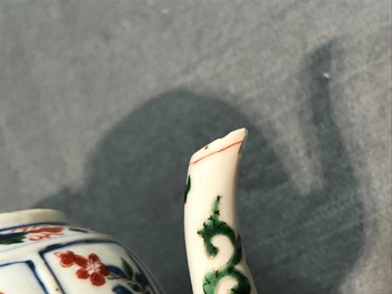 A large Chinese famille verte melon-shaped teapot and cover, Kangxi