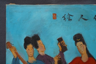 Sadji (Sha Qi, Sha Yinnian) (1914-2005): Vier Chinese muzikantes, olie op doek