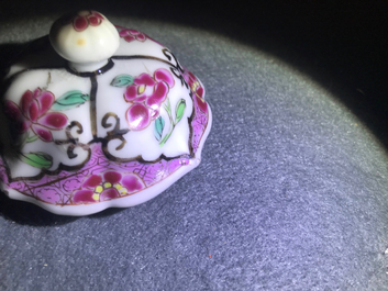 Two fine Chinese famille rose plates and a teapot and cover, Yongzheng/Qianlong