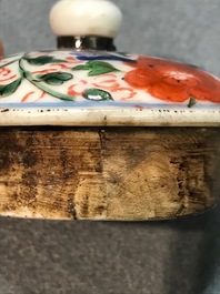 A large Chinese famille verte melon-shaped teapot and cover, Kangxi