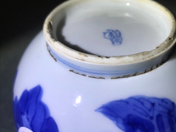 A pair of small Chinese blue and white 'Long Eliza' jars, Kangxi