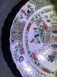 Three Chinese famille verte dishes with floral designs, Kangxi