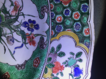 Three Chinese famille verte dishes with floral designs, Kangxi