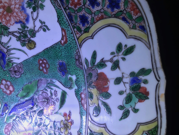Three Chinese famille verte dishes with floral designs, Kangxi