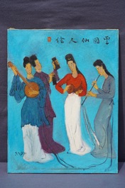 Sadji (Sha Qi, Sha Yinnian) (1914-2005): Vier Chinese muzikantes, olie op doek