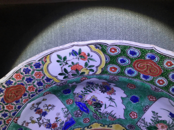 Three Chinese famille verte dishes with floral designs, Kangxi