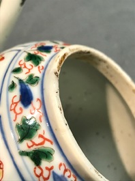A large Chinese famille verte melon-shaped teapot and cover, Kangxi