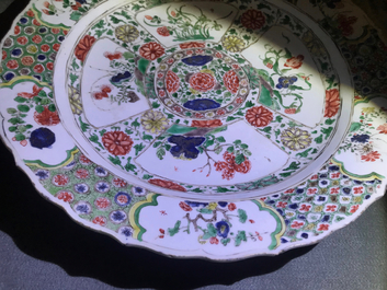 Three Chinese famille verte dishes with floral designs, Kangxi