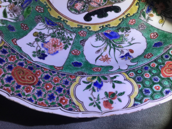Three Chinese famille verte dishes with floral designs, Kangxi