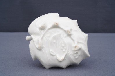A Chinese Dehua blanc de Chine leaf-shaped brush washer, Kangxi