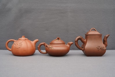 Six Chinese Yixing stoneware teapots and covers, 19th C.
