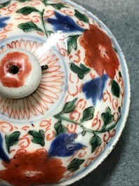 A large Chinese famille verte melon-shaped teapot and cover, Kangxi