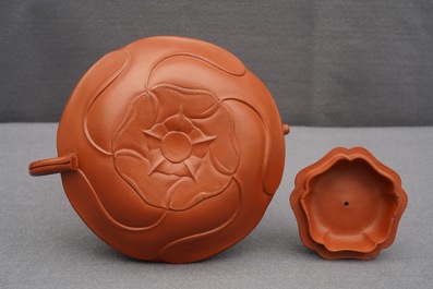 A Chinese Yixing stoneware flower-shaped teapot, Kangxi