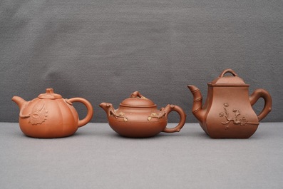 Six Chinese Yixing stoneware teapots and covers, 19th C.