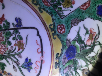 Three Chinese famille verte dishes with floral designs, Kangxi