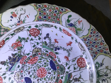 Three Chinese famille verte dishes with floral designs, Kangxi