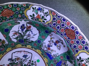 Three Chinese famille verte dishes with floral designs, Kangxi