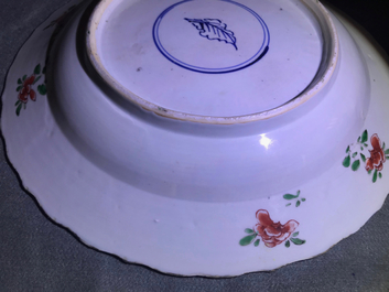 Three Chinese famille verte dishes with floral designs, Kangxi