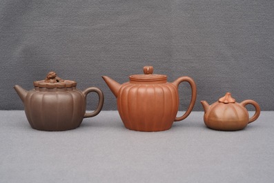 Six Chinese Yixing stoneware teapots and covers, 19th C.