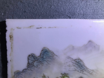 Four square Chinese qianjiang cai landscape plaques, 20th C.