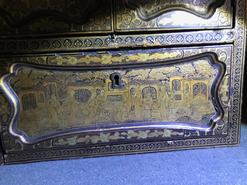 A Chinese gilt-lacquered cabinet and a box, Canton, 19th C.