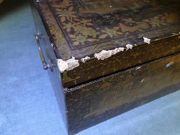 A Chinese gilt-lacquered cabinet and a box, Canton, 19th C.