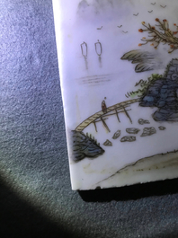 Four square Chinese qianjiang cai landscape plaques, 20th C.