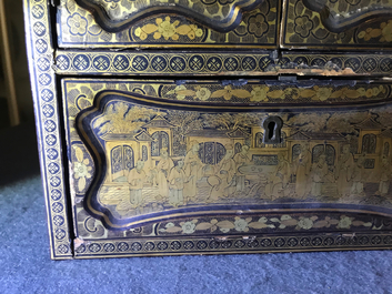 A Chinese gilt-lacquered cabinet and a box, Canton, 19th C.