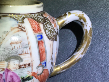 A Chinese grisaille vase, a famille rose 'mandarin' teapot and a reticulated cup on saucer, Yongzheng/Qianlong