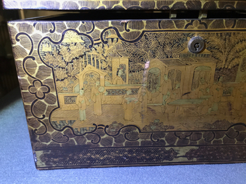 A Chinese gilt-lacquered cabinet and a box, Canton, 19th C.